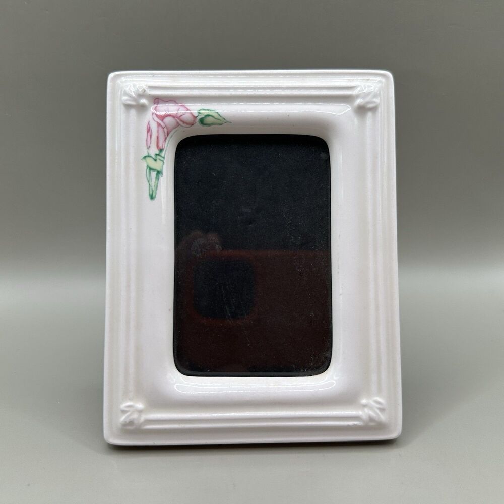 Vintage Ceramic Mini Photo Frame 2x3 in Floral White Taiwan